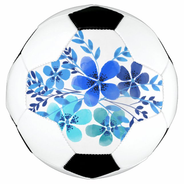 Fußball Ball Watercolor Blaue Blume Design Kunst (Vorderseite)