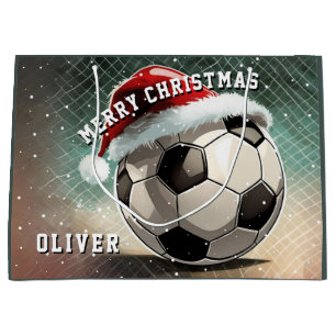 Fußball Ball Weihnachtsmannmütze Frohe Weihnachten Große Geschenktüte
