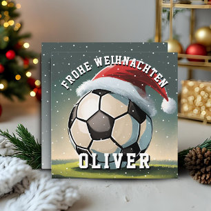 Fußball Ball Weihnachtsmannmütze Frohe Weihnachten Karte