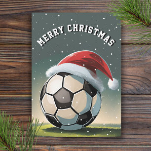 Fußball Ball Weihnachtsmannmütze Frohe Weihnachten Karte