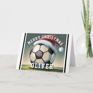 Fußball-Ball Weihnachtsmannmütze Name Weihnachten Karte