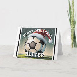 Fußball-Ball Weihnachtsmannmütze Name Weihnachten Karte