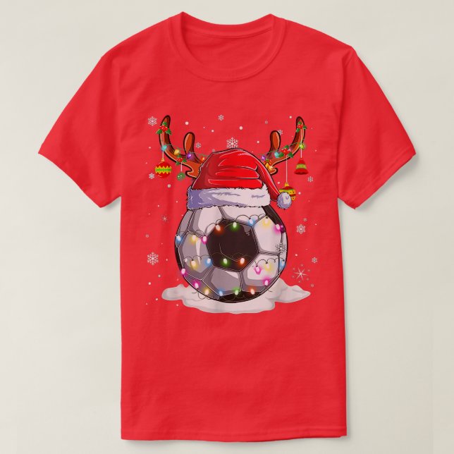 Fußball-Ball Weihnachtsmannmütze Rentierbläschen W T-Shirt (Design vorne)