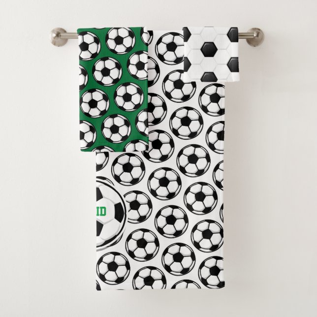 Fußball Ball White Black Green Kids Dekoration Badhandtuch Set (Insitu)