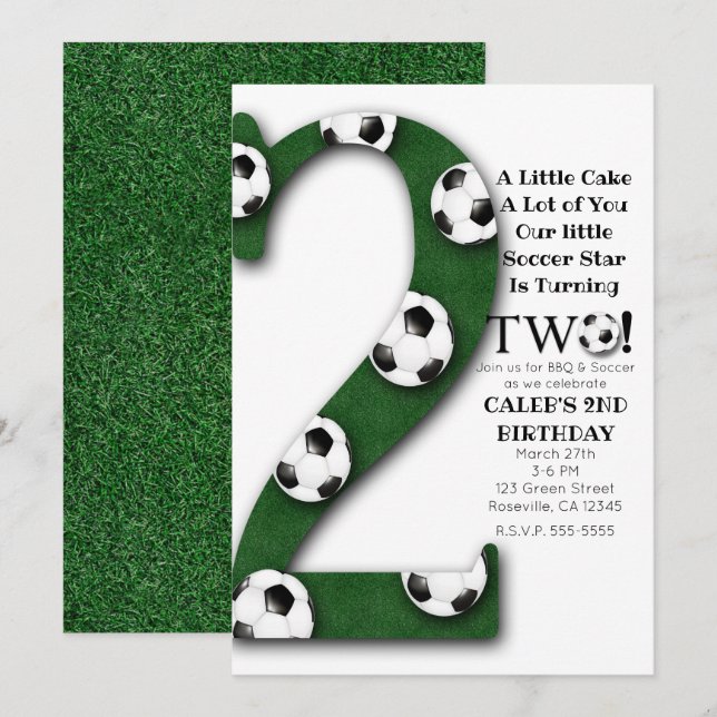 Fußball Ball ZWEI 2. Geburtstags-Party Einladung (Vorne/Hinten)