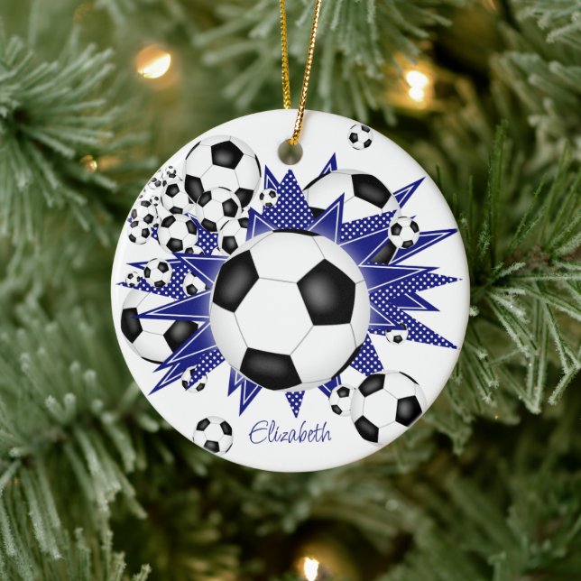 Fußball Bälle Blue Stars Girls Sport Keramik Ornament (Baum)