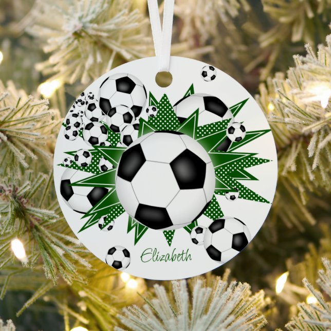 Fußball Bälle Grüne Sterne Mädchen Sport Ornament Aus Metall (InSitu)