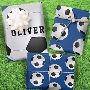 Fußball Bälle Kinder Name Blau Geburtstag Geschenkpapier Set
