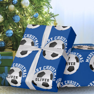 Fußball Bälle Kinder Name Blau Weihnachten Geschenkpapier