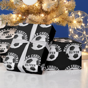 Fußball Bälle Kinder Name Schwarz Weihnachten  Geschenkpapier