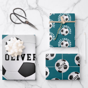 Fußball Bälle Kinder Name Weihnachten Geschenkpapier Set