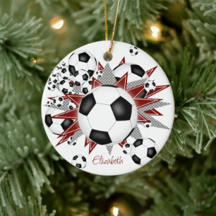 Fußball-Bälle Maroon graue Sterne Mädchen Sport Keramik Ornament