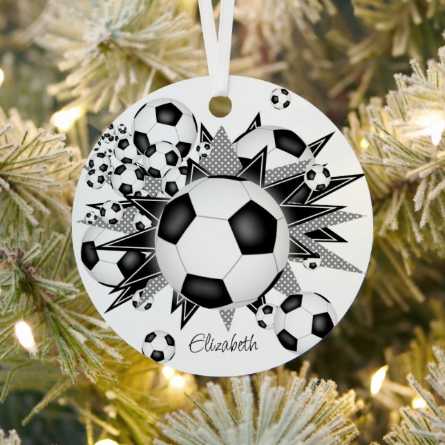 Fußball-Bälle schwarz graue Sterne Mädchen Sport Ornament Aus Metall (InSitu)