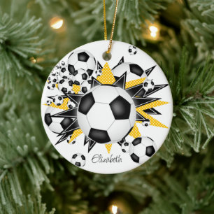 Fußball Bälle schwarze goldene Sterne Mädchen Spor Keramik Ornament