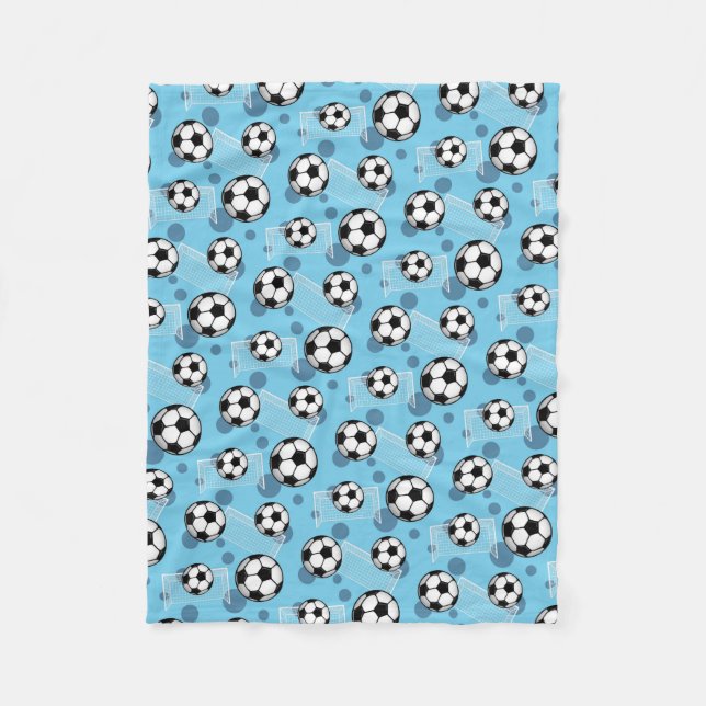 Fußball-Bälle und Ziel-blaue Fleece-Decke Fleecedecke (Vorderseite)