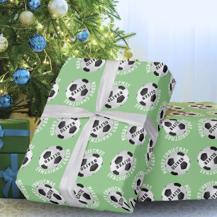 Fußball-Balls Kinder benennen grüne Weihnachten Geschenkpapier