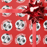 Fußball Balls Kinder Name Red Christmas Geschenkpapier<br><div class="desc">Fußball-Balls Kinder benennen rote Weihnachtswrapping Papier Blätter. Personalisieren Sie mit Ihrem Namen. Du kannst den Text Frohe Weihnachten ändern.</div>