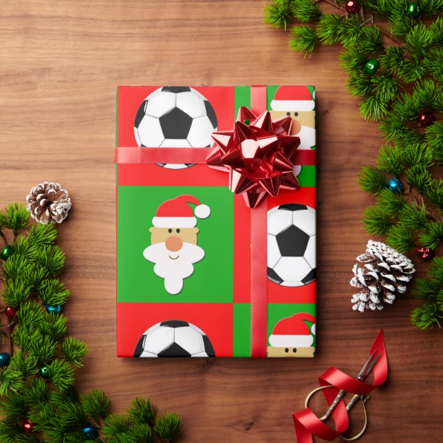 Fußball-Balls & Weihnachtszeit Rote und grüne Weih Geschenkpapier (Feiertagsgeschenk)