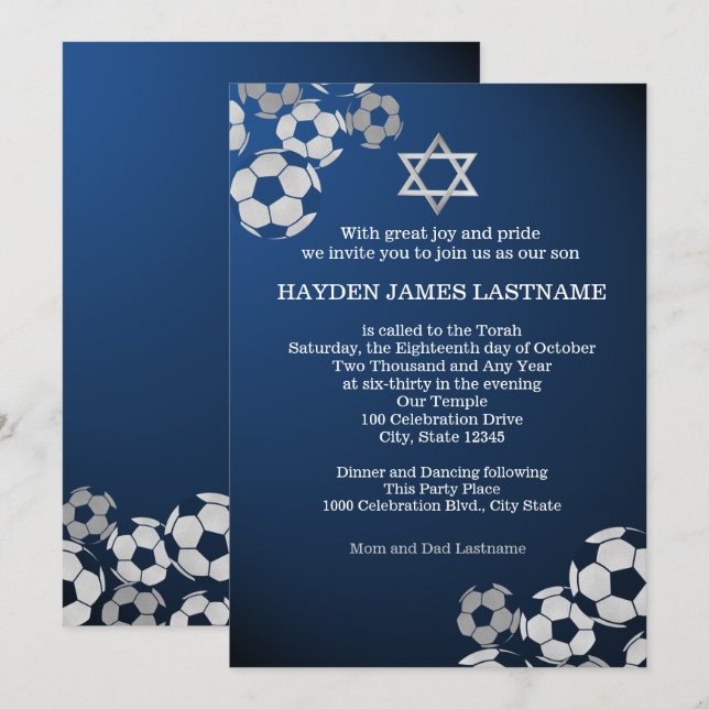 Fußball Bar Mitzvah Einladung (Vorne/Hinten)