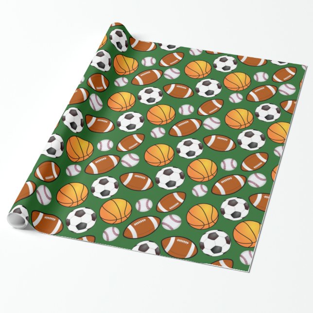 Fußball Baseball Basketball Thema Sport Geschenkpapier (Ungerollt)