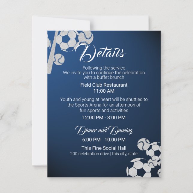 Fußball Baseball Sport Bar Mitzvah Details und Inf Einladung (Vorderseite)