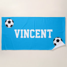 Fußball Blau Kinder Individueller Name Strandtuch