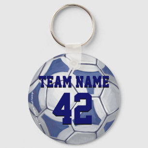 Fußball-blauer und weißer Name und Zahl Schlüsselanhänger