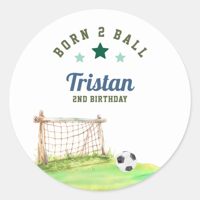 Fußball “Born Two Ball” Zweiter Geburtstag Runder Aufkleber (Vorderseite)