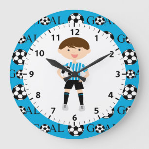 Fußball-Boy 1 Light Blue und White Stripes Goal Große Wanduhr