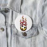 Fußball brennend button<br><div class="desc">Ein Fußball in Brand mit Flammen kommt von oben. Der flammende Fußball ist perfekt für alle Fußballfans,  die eine brennende Liebe für den Sport haben. Dieser Fußball im Branddesign ist großartig auf einer Reihe von Zazzle-Produkten für sich selbst oder als Geschenk für andere.</div>