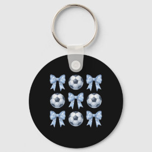 Fußball Coquette Toile Blau Schleife Fußball Mama Schlüsselanhänger