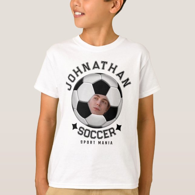 Fußball Custom Foto Name Design T-Shirt (Vorderseite)