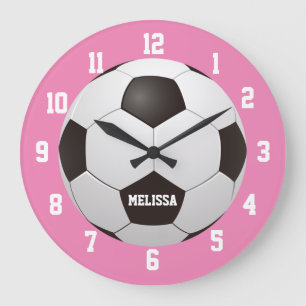 Fußball Custom Name Pink Große Wanduhr