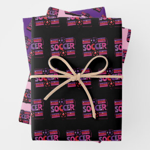 Fußball Damen Geometrische Retro-Typografie Geschenkpapier Set