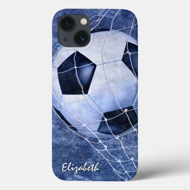 Fußball, der den Netzsoccer des blauen Mädchens ab Case-Mate iPhone Hülle (Rückseite)