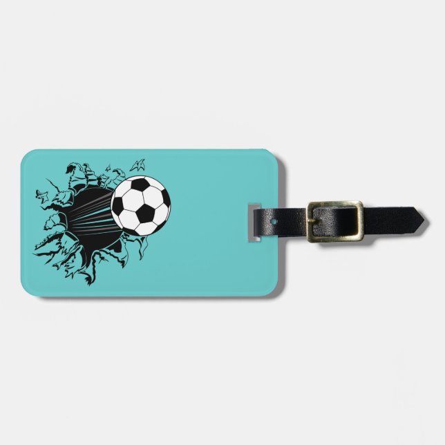 Fußball, der heraus sprengt gepäckanhänger (Vorderseite horizontal)