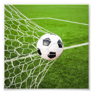 Fußball, der Ziel-Netz schlägt Fotodruck