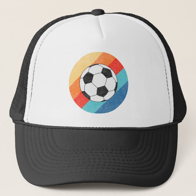 Fußball-Design auf farbenfrohen Retro-Hintergrund Truckerkappe (Vorderseite)