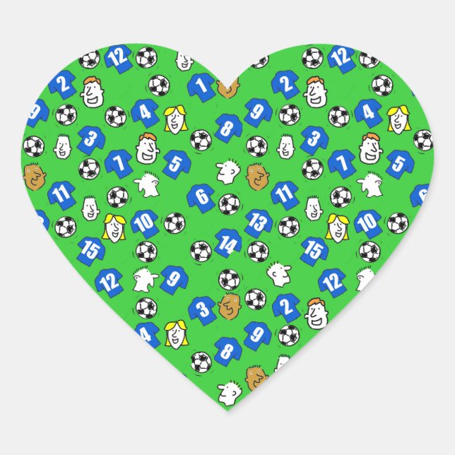 Fußball-Design mit blauen Shirts Herz-Aufkleber (Vorderseite)