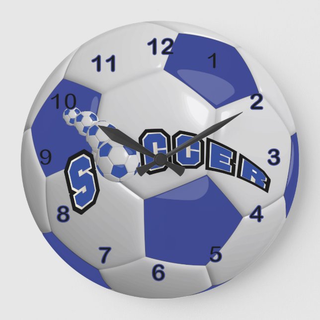 Fußball | Dunkelblau Große Wanduhr (Vorderseite)