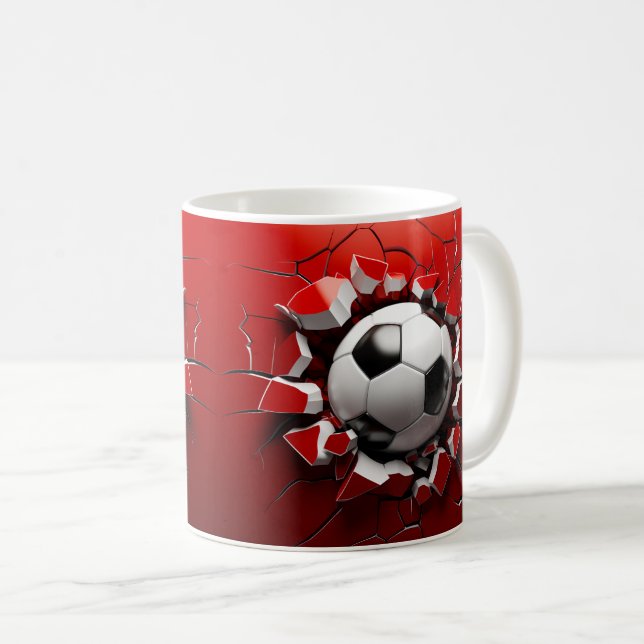 Fußball durchbrechen Wand - dynamische 3D-Tasse Kaffeetasse (VorderseiteRechts)