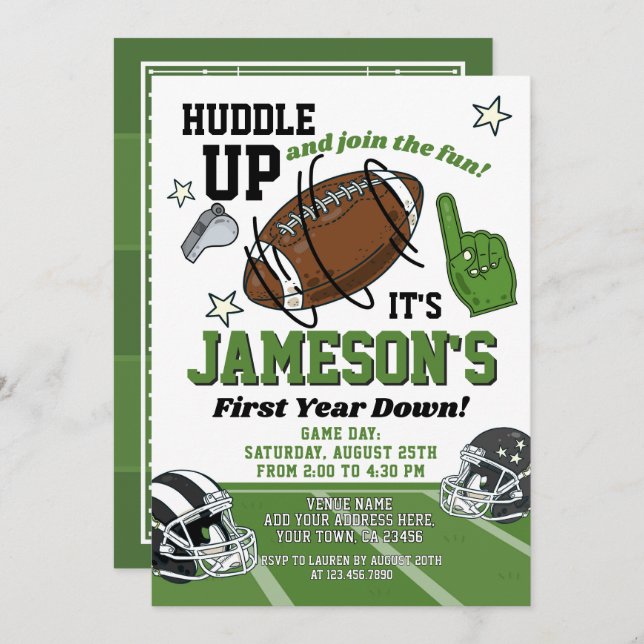 Fußball Einladung zum 1. Geburtstag (Vorne/Hinten)