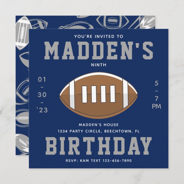 Fußball Einladung zum Geburtstag | Football-Party (Vorne/Hinten)