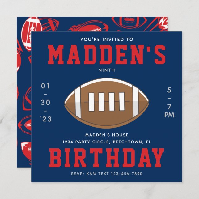 Fußball Einladung zum Geburtstag | Football-Party (Vorne/Hinten)