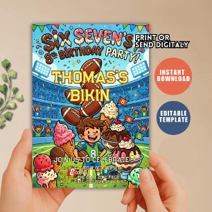 Fußball Eis Drip Six Seven Junge Geburtstag  Einladung