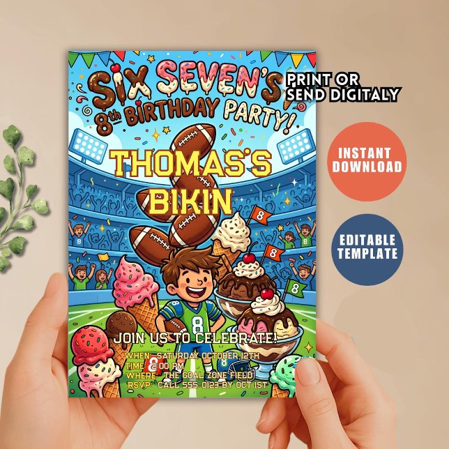 Fußball Eis Drip Six Seven Junge Geburtstag  Einladung (Von Creator hochgeladen)