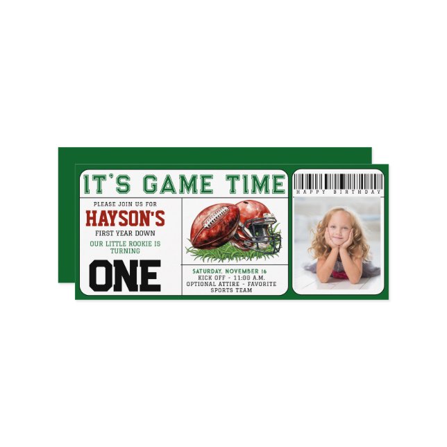 Fußball Erstes Jahr Abfahrt Ticket 1. Geburtstag Einladung (Vorderseite/Rückseite Beispiel)