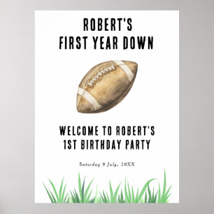 Fußball Erstes Jahr Runter 1. Geburtstag Party Poster
