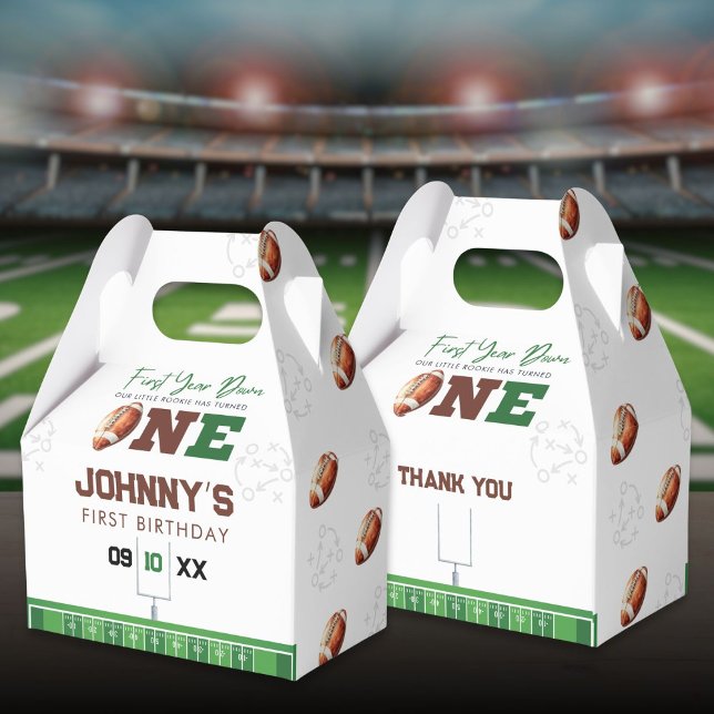 Fußball Erstes Lebensjahr Down 1. Geburtstag Geschenkschachtel (Football First Year Down 1st Birthday Favor Boxes)