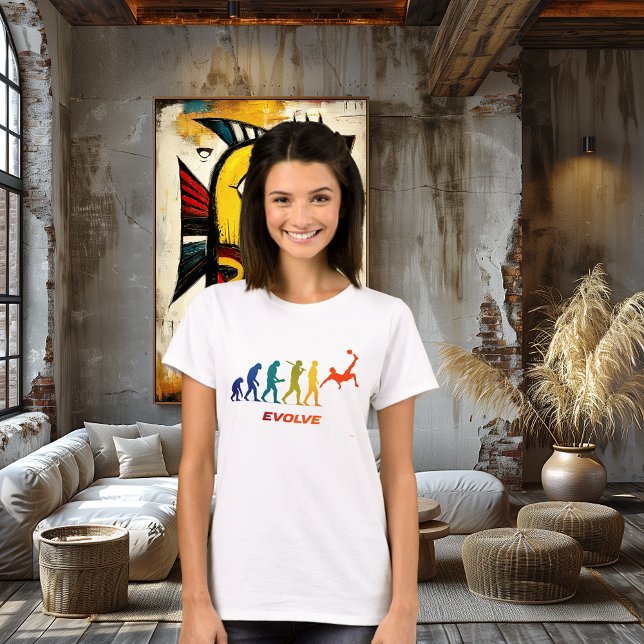Fußball-Evolutions-Silhouette Fahrrad-Kick-Design T-Shirt (Von Creator hochgeladen)